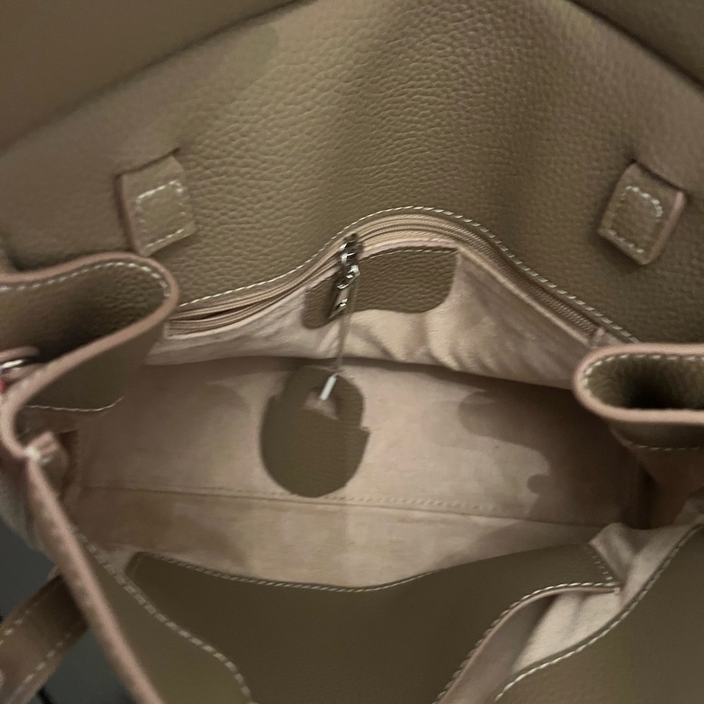 Elegant Taupe Leather Satchel Handbag - Picture 7 of 7